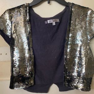 Brand new never worn without tags Large Jennifer Lopez silver sequin vest.